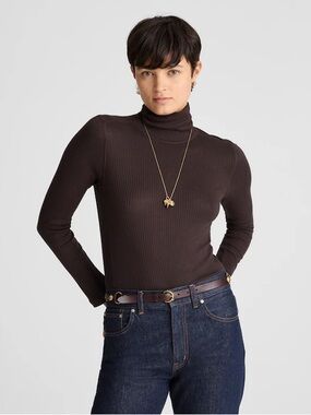 NWT Madewell Ribbed Turtleneck Long Sleeve Tee Shirt - Molasses Brown Medium